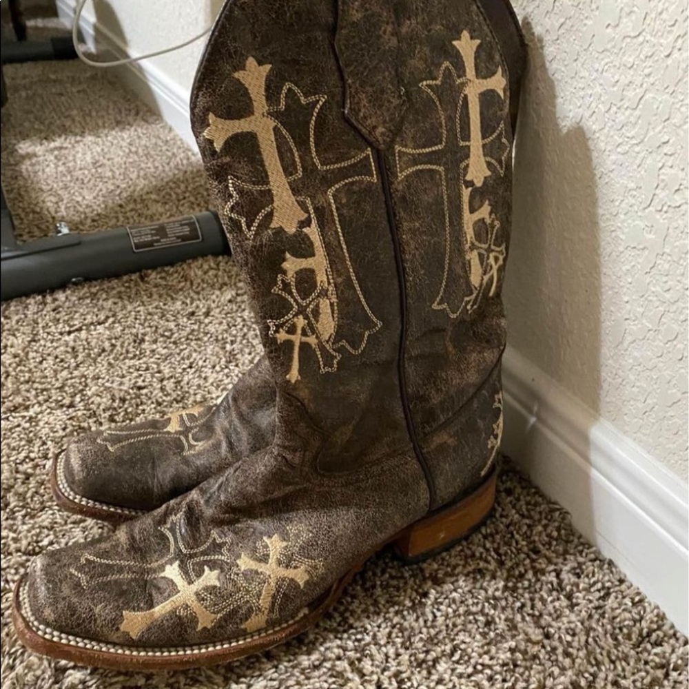 Circle G Womens Cross Embroidered Square Toe Western Boots Size 10